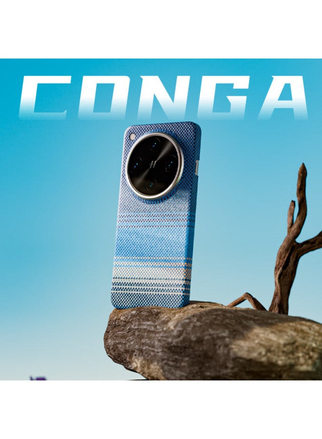 Conga Kevlar Aramid Fiber واقي حماية لـ Oppo Find X8 Ultra، غطاء صلب رقيق للغاية بتغطية كاملة، مقاوم للصدمات، تبديد الحرارة، Dawn Blue، حلقة معدنية رقيقة مغناطيسية، Fire - Image 2