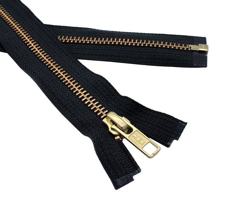 YKK 27" Medium Weight Jacket Zipper YKK #5 Brass ~ Separating ~ 580 Black (1 Zipper/Pack) Made in USA - Image 2