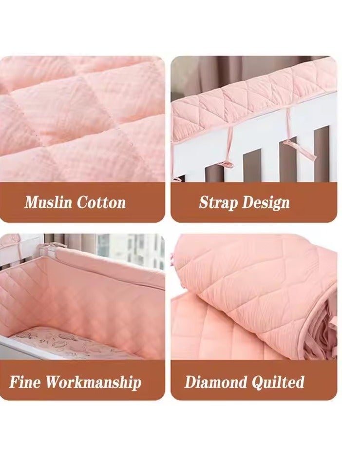 Crib Bumper，Baby Bed Guardrail Soft Anti Collision One Piece, Children's Bed Guardrail Enclosure, Easy Installation Enhanced Safety Double Sided Lotus Root Powder (90*130cm)  - Image 4