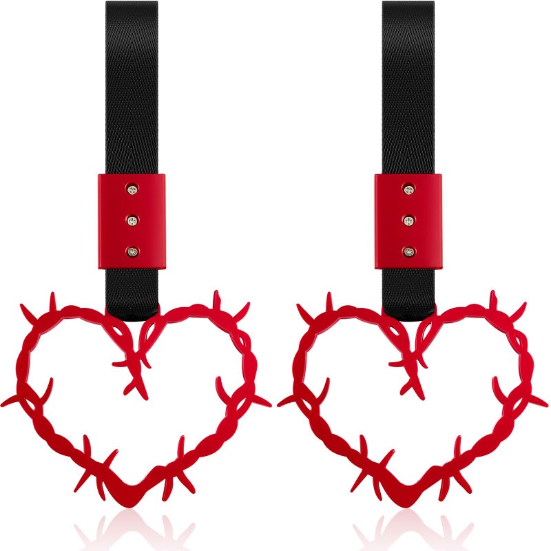 Fabbay 2 Pieces Heart Handle Keychains Car Accessory Heart Hand Strap Drift Charm for Car Interior Exterior Decoration(Red,Thorns Style) - Image 1