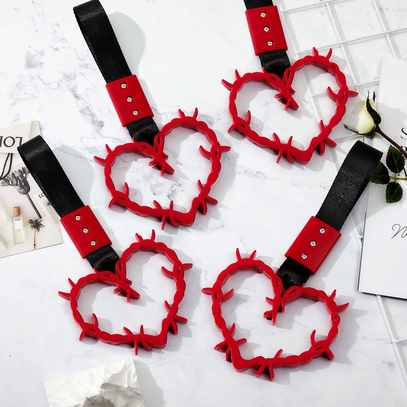Fabbay 2 Pieces Heart Handle Keychains Car Accessory Heart Hand Strap Drift Charm for Car Interior Exterior Decoration(Red,Thorns Style) - Image 5