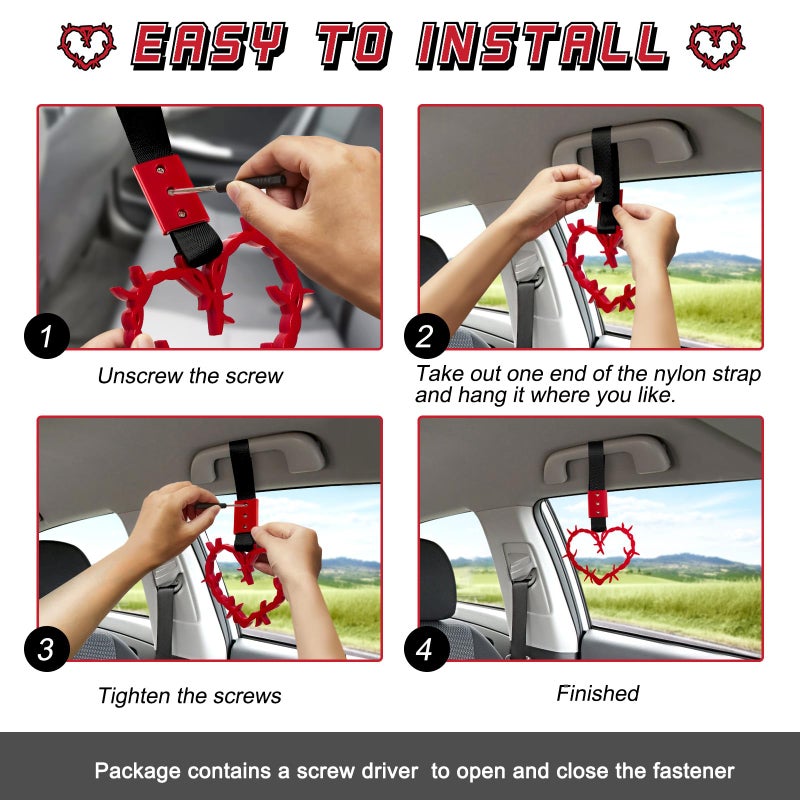 Fabbay 2 Pieces Heart Handle Keychains Car Accessory Heart Hand Strap Drift Charm for Car Interior Exterior Decoration(Red,Thorns Style) - Image 4