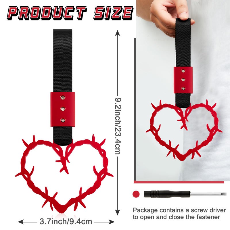 Fabbay 2 Pieces Heart Handle Keychains Car Accessory Heart Hand Strap Drift Charm for Car Interior Exterior Decoration(Red,Thorns Style) - Image 2
