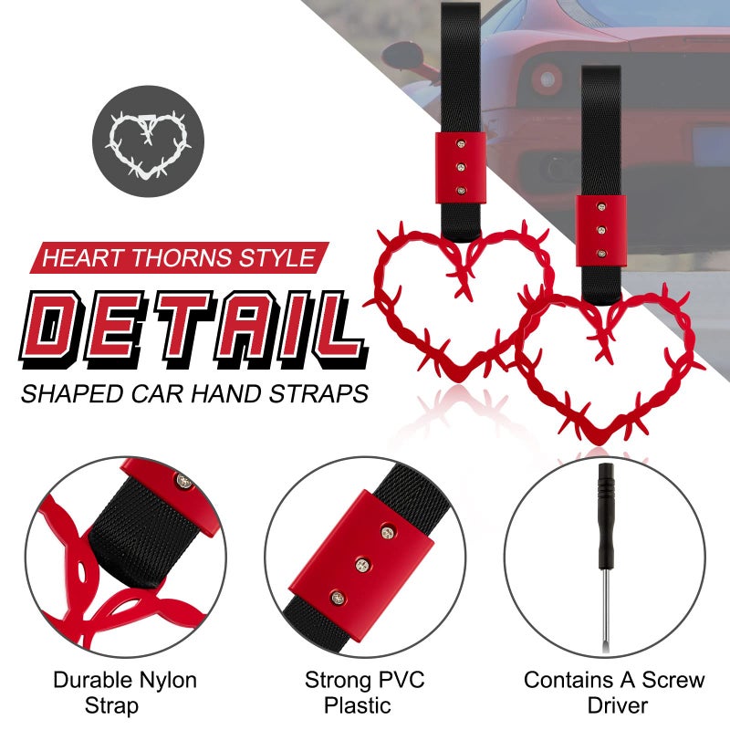 Fabbay 2 Pieces Heart Handle Keychains Car Accessory Heart Hand Strap Drift Charm for Car Interior Exterior Decoration(Red,Thorns Style) - Image 3
