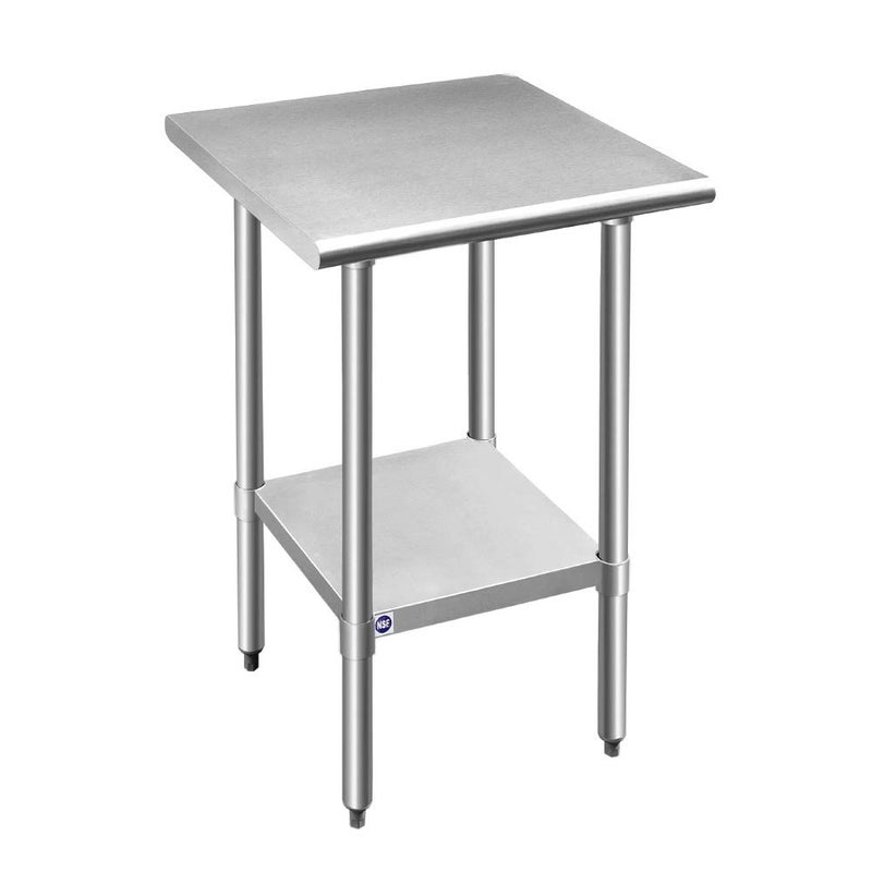 ROCKPOINT Stainless Steel Table for Prep  Work 24x24 Inches NSF Metal Commercial Kitchen Table with Adjustable Under Shelf and Table Foot for Restaurant Home and Hotel