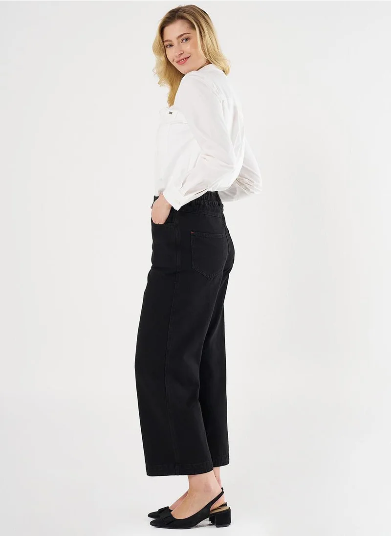 Kayra High-Waisted Denim Pants Black