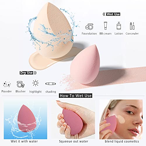 Leeshine Makeup Sponges Set - Beauty sponges Blending Blenders with 1 Holder and Egg Case, Flawless for Cream, Powder and Liquid (Pink, 4Pcs+1Holder+ case) - Image 2