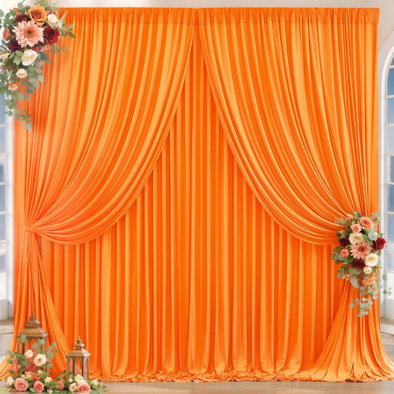 PARTISKY 16x10FT Orange Backdrop Curtains for Wedding Parties, Wrinkle Free Polyester Photography Backdrop Drapes for Wedding Baby Shower Birthday Parties Stage Background Stand Decorations 4x10ft,4 Panels - Image 1