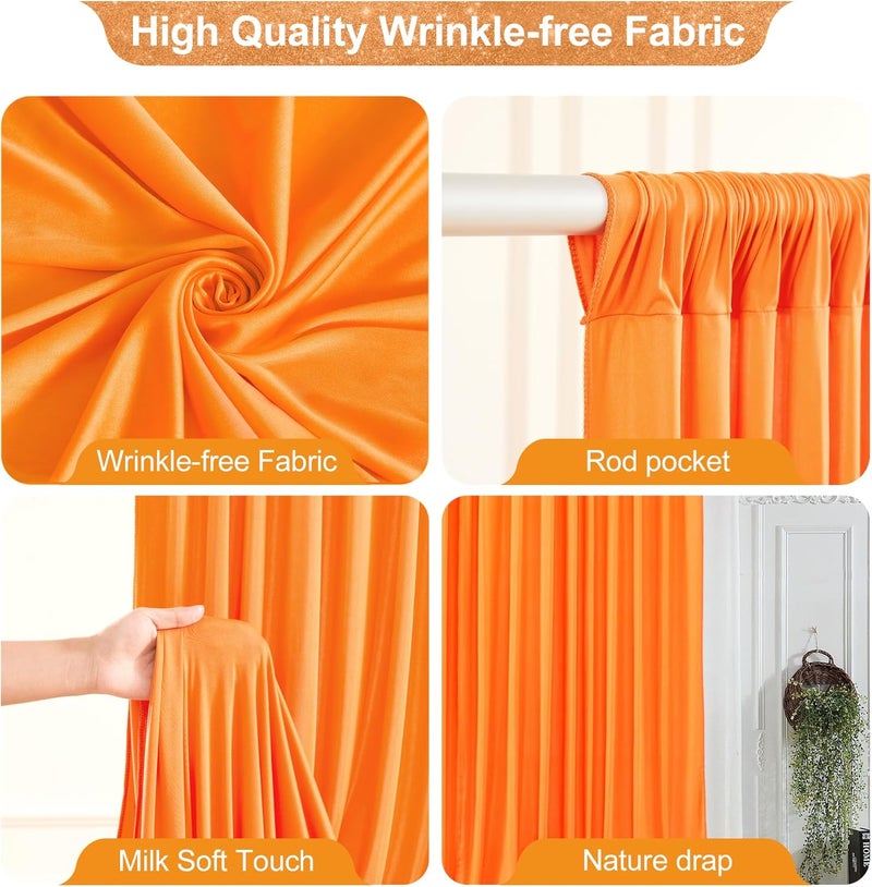 PARTISKY 16x10FT Orange Backdrop Curtains for Wedding Parties, Wrinkle Free Polyester Photography Backdrop Drapes for Wedding Baby Shower Birthday Parties Stage Background Stand Decorations 4x10ft,4 Panels - Image 2