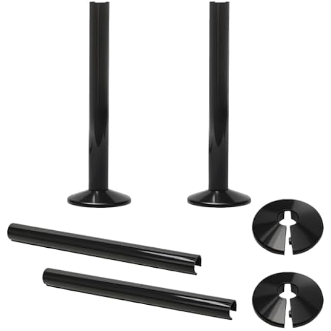 2 PCS RADIATOR PIPE COVERS BLACK WITH COLLARS - 15 X 200 MM SNAP-ON SILICONE PIPE SLEEVES AND RADIATOR PIPE COLLARS - PVC PIPE COVER CAPS FOR RADIATORS AND HEATING PIPES - Image 1