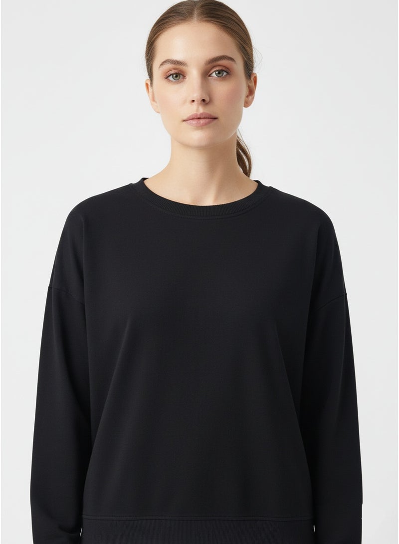 NEW LOOK Women’s Black Sweatshirt – Cotton Rich Crew Neck Casual Top - Image 1