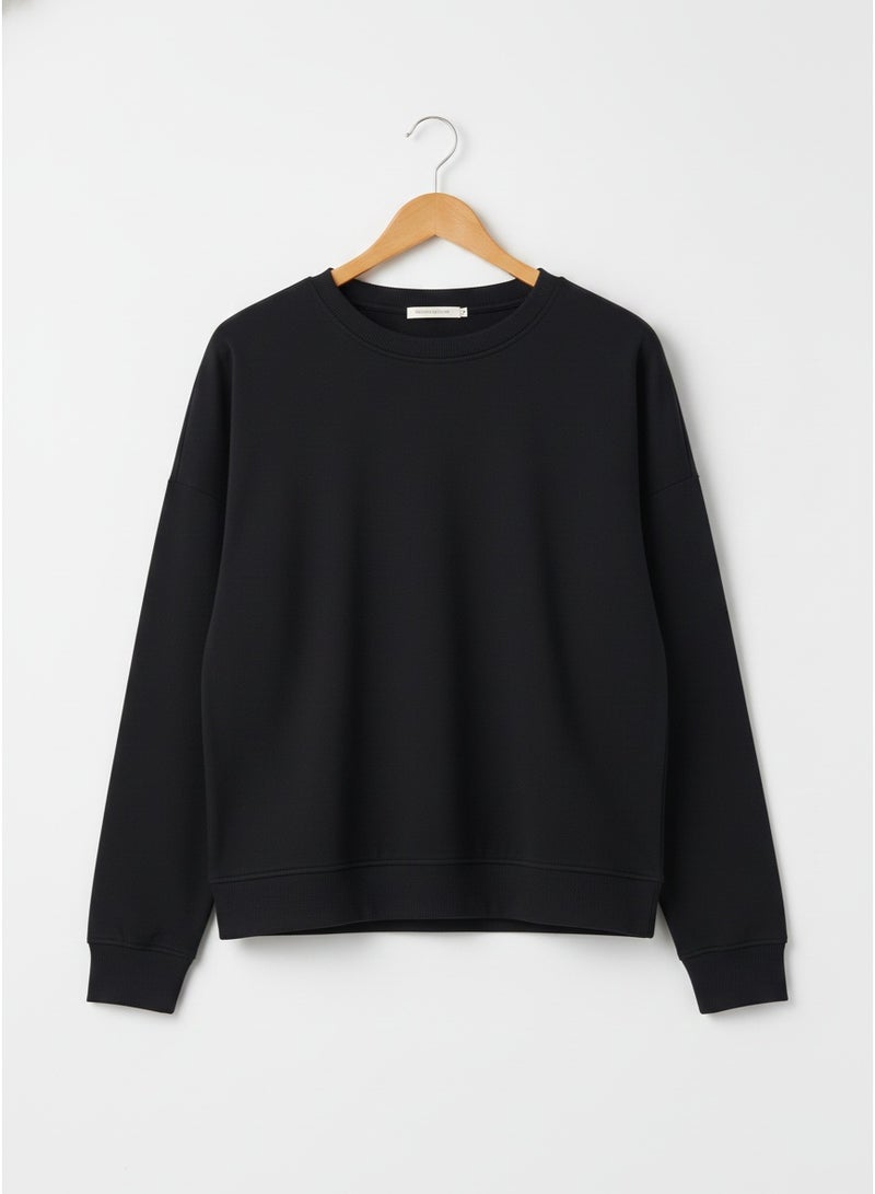 NEW LOOK Women’s Black Sweatshirt – Cotton Rich Crew Neck Casual Top - Image 2