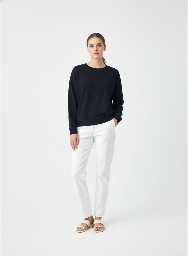 NEW LOOK Women’s Black Sweatshirt – Cotton Rich Crew Neck Casual Top - Image 1