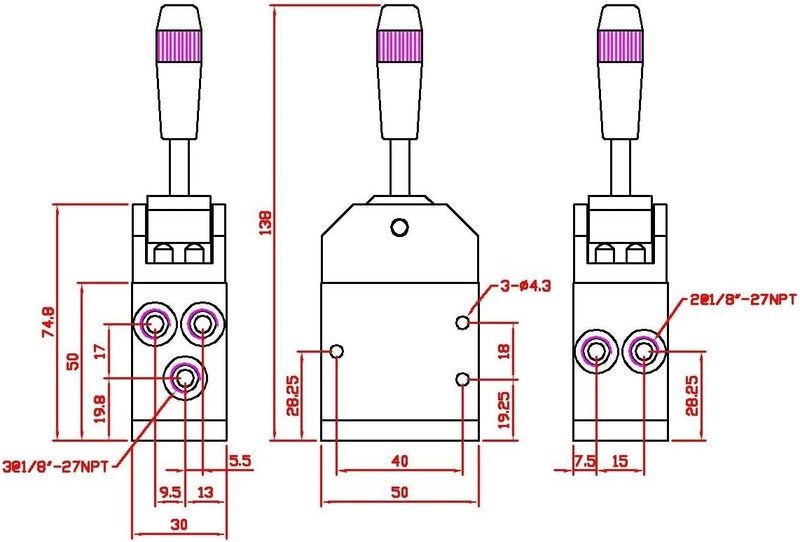 Fulgem Pneumatic Manual Switch for Pneumatically Actuated Valves - No Detent, Toggle Valve, 1/8" Port - Image 3