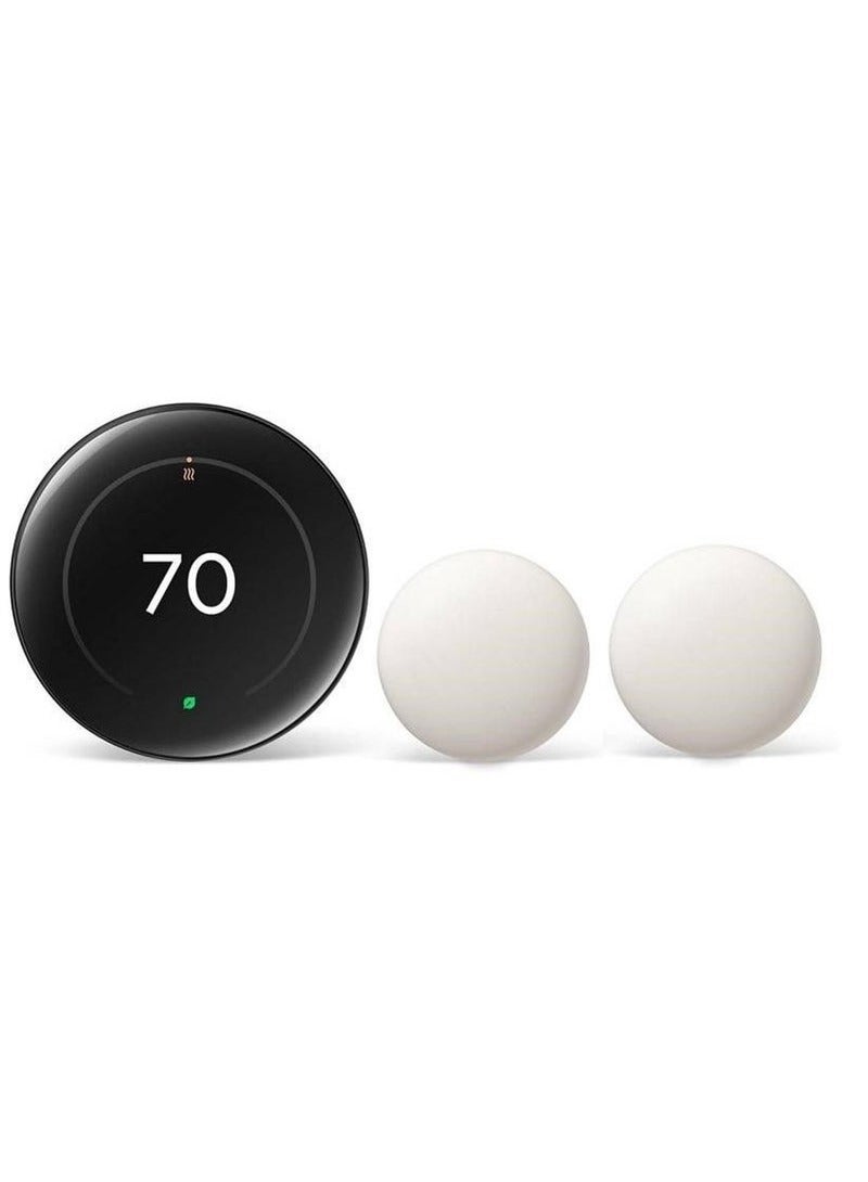 Google Nest Learning Thermostat 4th Gen with 2 Nest Temperature Sensors – Smart Wi-Fi Thermostat GA05557-US – Polished Obsidian - Image 1