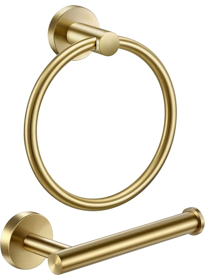 promass 304 Stainless Steel Bathroom Hardware Accessories Set Brushed Gold 2-Piece Set Includes Hand Towel Ring Toilet Paper Holder Wall Mount Heavy Duty Storage Stainless Steel - Image 1