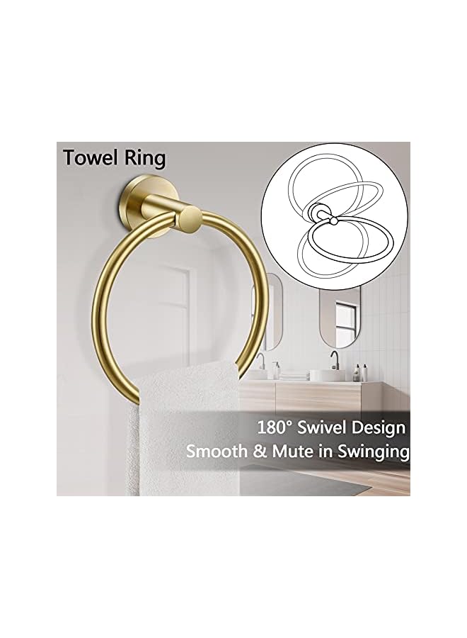 promass 304 Stainless Steel Bathroom Hardware Accessories Set Brushed Gold 2-Piece Set Includes Hand Towel Ring Toilet Paper Holder Wall Mount Heavy Duty Storage Stainless Steel - Image 3