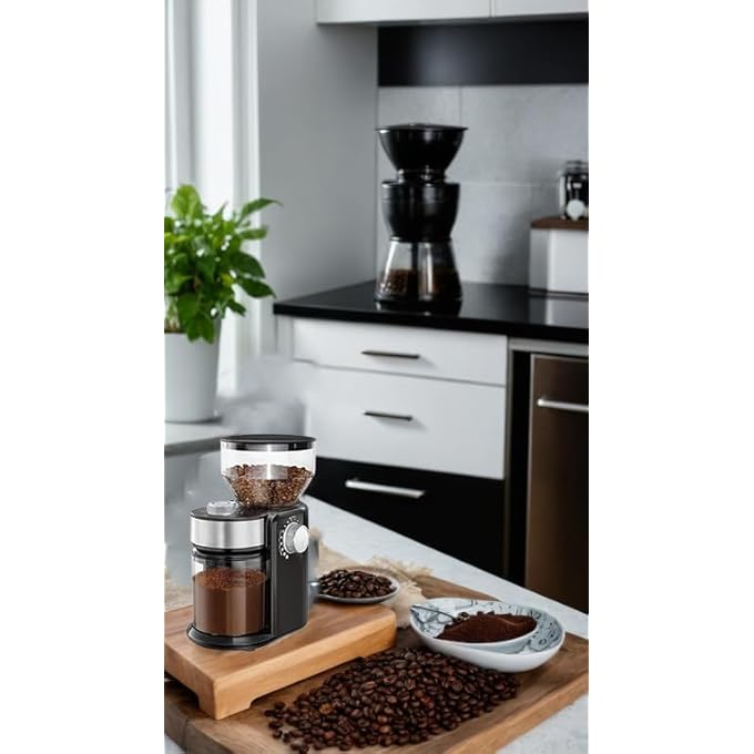 Honwor Electric Burr Mill Coffee Grinder 18 Precise Grind Settings For Espresso Drip French Press  Adjustable  Stylish Black Design - Image 5