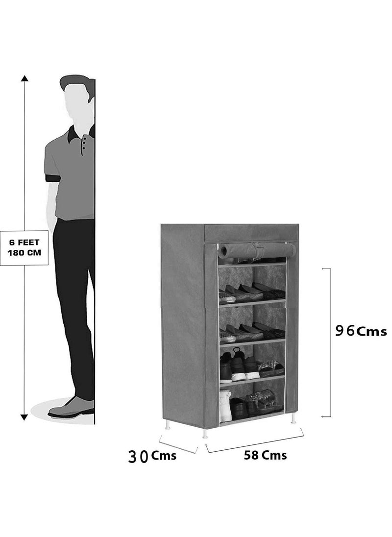 SIMSAN Simasn Premium 5Tiers Shoe RackMultipurpose Storage Rack with Dustproof Cover pvc Pipes Non Woven Fabric Plastic Connector GREY 5 Shelf  - Image 2