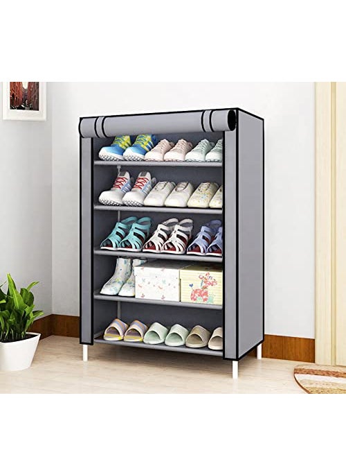 SIMSAN Simasn Premium 5Tiers Shoe RackMultipurpose Storage Rack with Dustproof Cover pvc Pipes Non Woven Fabric Plastic Connector GREY 5 Shelf  - Image 1