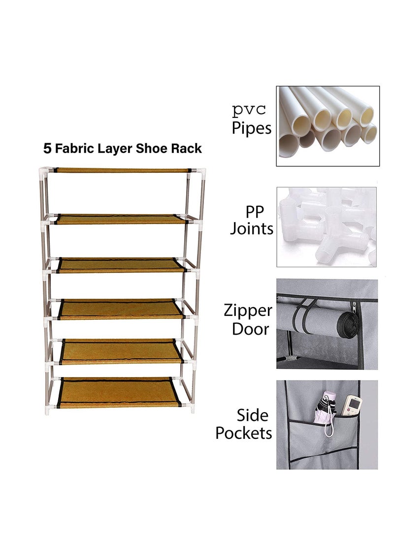 SIMSAN Simasn Premium 5Tiers Shoe RackMultipurpose Storage Rack with Dustproof Cover pvc Pipes Non Woven Fabric Plastic Connector GREY 5 Shelf  - Image 3