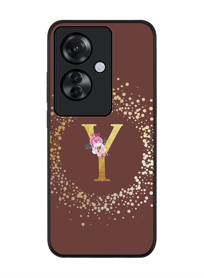 Stylizedd Rugged Black edge case for Oppo Reno11 F / Oppo F25 Pro 5G, Slim fit Soft Cover - Custom Monogram Initial Letter Floral Pattern Alphabet - Y (Brown) - Image 1
