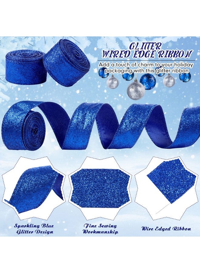 چوينت شريطان من Juinte بطول 20 ياردة من شريط سلكي لامع لشجرة عيد الميلاد، شريط معدني سميك، تغليف الهدايا، ديكور شجرة لإكليل الزهور، حفلات DIY، ديكورات يدوية (1.5 بوصة، أزرق) - Image 3