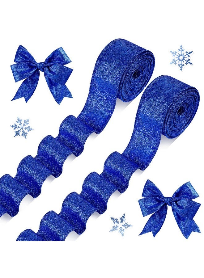 چوينت شريطان من Juinte بطول 20 ياردة من شريط سلكي لامع لشجرة عيد الميلاد، شريط معدني سميك، تغليف الهدايا، ديكور شجرة لإكليل الزهور، حفلات DIY، ديكورات يدوية (1.5 بوصة، أزرق) - Image 1