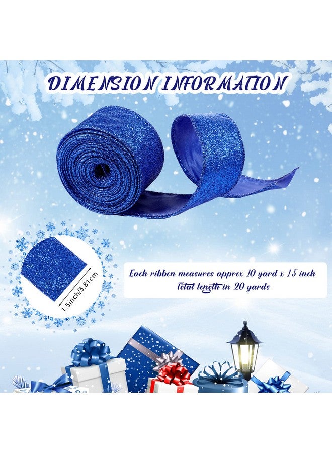 چوينت شريطان من Juinte بطول 20 ياردة من شريط سلكي لامع لشجرة عيد الميلاد، شريط معدني سميك، تغليف الهدايا، ديكور شجرة لإكليل الزهور، حفلات DIY، ديكورات يدوية (1.5 بوصة، أزرق) - Image 2