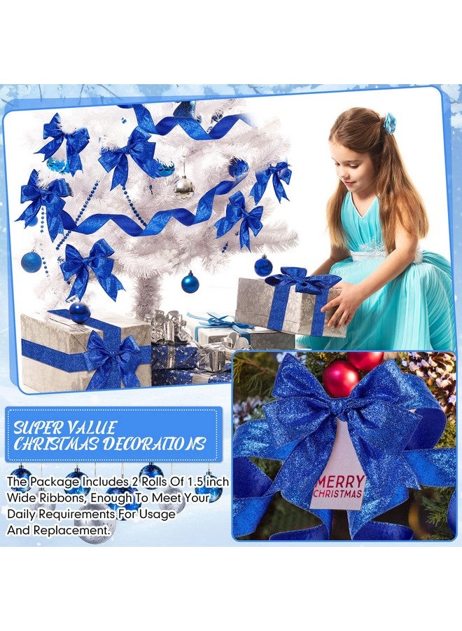 چوينت شريطان من Juinte بطول 20 ياردة من شريط سلكي لامع لشجرة عيد الميلاد، شريط معدني سميك، تغليف الهدايا، ديكور شجرة لإكليل الزهور، حفلات DIY، ديكورات يدوية (1.5 بوصة، أزرق) - Image 4