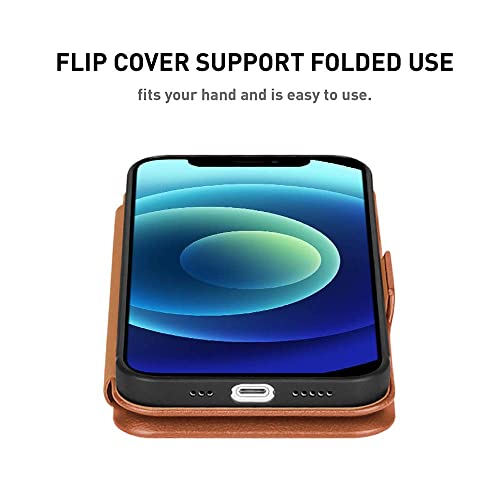 PULOKA for iPhone 13 Pro Max - Sleek Flip Case - Premium Vegan Leather Phone Cover with Card Slot - Slim, Durable, Privacy Protection - Kickstand Function - Elegant Flip Wallet Cases for Apple - BROWN - Image 4