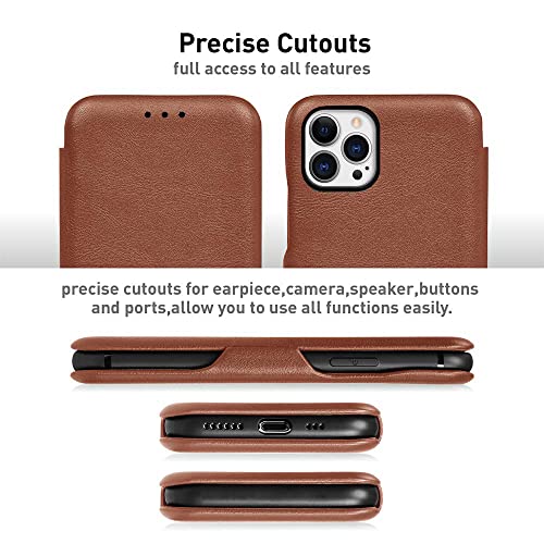 PULOKA for iPhone 13 Pro Max - Sleek Flip Case - Premium Vegan Leather Phone Cover with Card Slot - Slim, Durable, Privacy Protection - Kickstand Function - Elegant Flip Wallet Cases for Apple - BROWN - Image 3