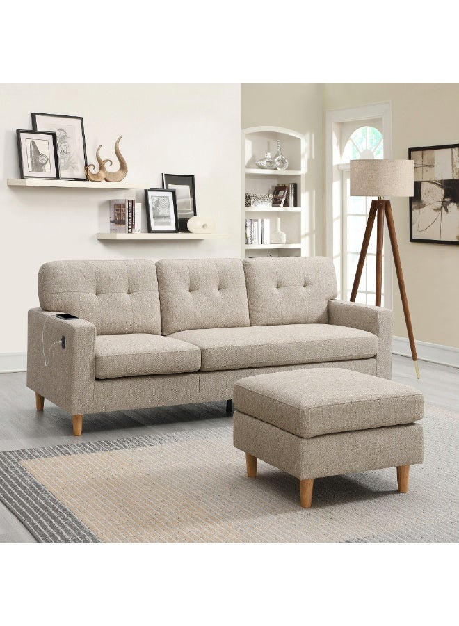 Home Box أريكة زاوية قماش قابلة للتحويل 3 مقاعد من بودن مع USB 89.5 × 212 × 148 سم - Image 4