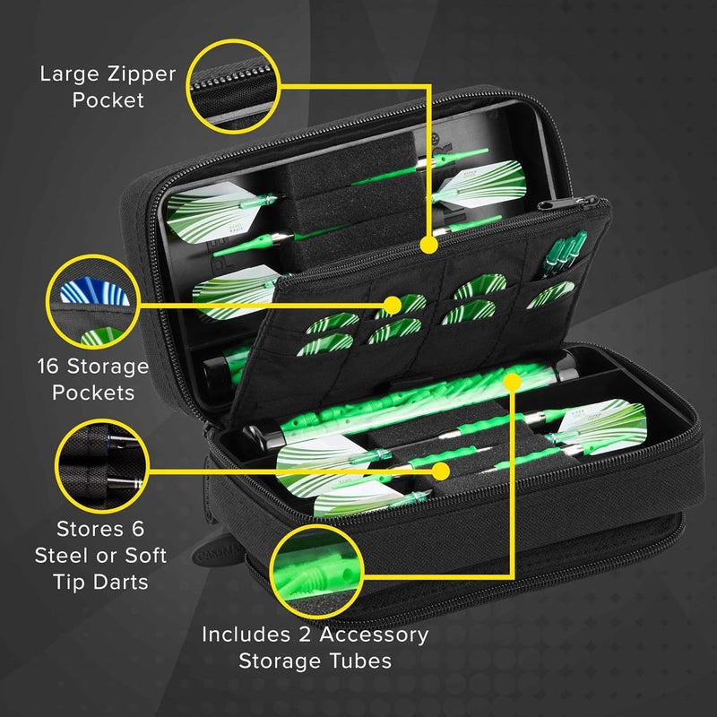 CASEMASTER Plazma Pro, 6 Dart Case for Soft and Steel Tip Darts, Features Large Front Mobile Device Pocket, Built-In Storage Tubes and Pockets for Flights, Tips, Shafts, and Personal Items - Image 2