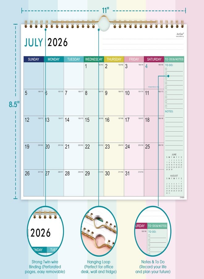 آرت فان تقويم 2026-2027 - تقويم حائط 2026-2027، من يوليو 2026 إلى ديسمبر 2027، مقاس 11 × 8.5 بوصة، تقويم حائط لمدة 18 شهرًا مع مربعات غير مسطرة، وخطاف للتعليق - قطعة ملونة - Image 3