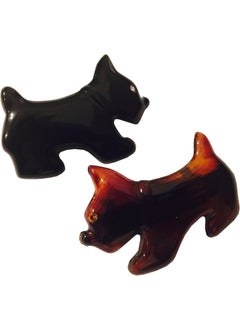 Parcelona French Dog Small 2 Inch Celluloid Acetate Black and Tortoise Shell Brown Automatic Hair Clip Hair Barrettes
