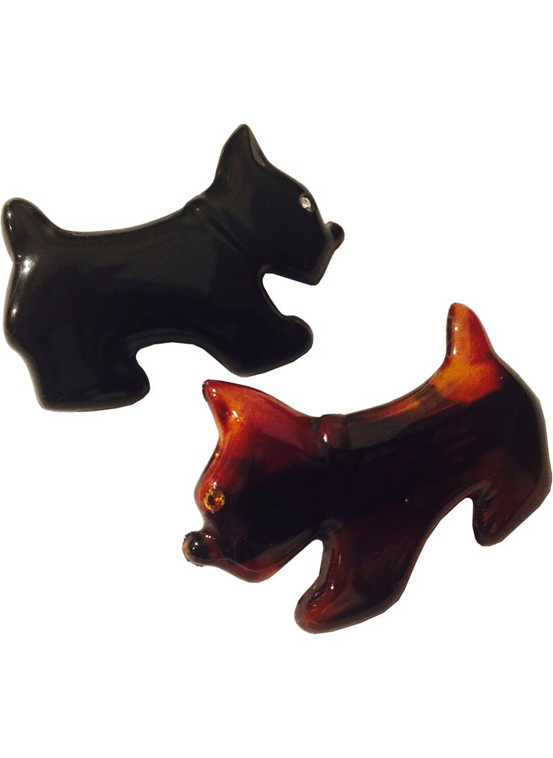 French Amie - Parcelona French Dog Small 2 Inch Celluloid Acetate Black and Tortoise Shell Brown Automatic Hair Clip Hair Barrettes - Image 1