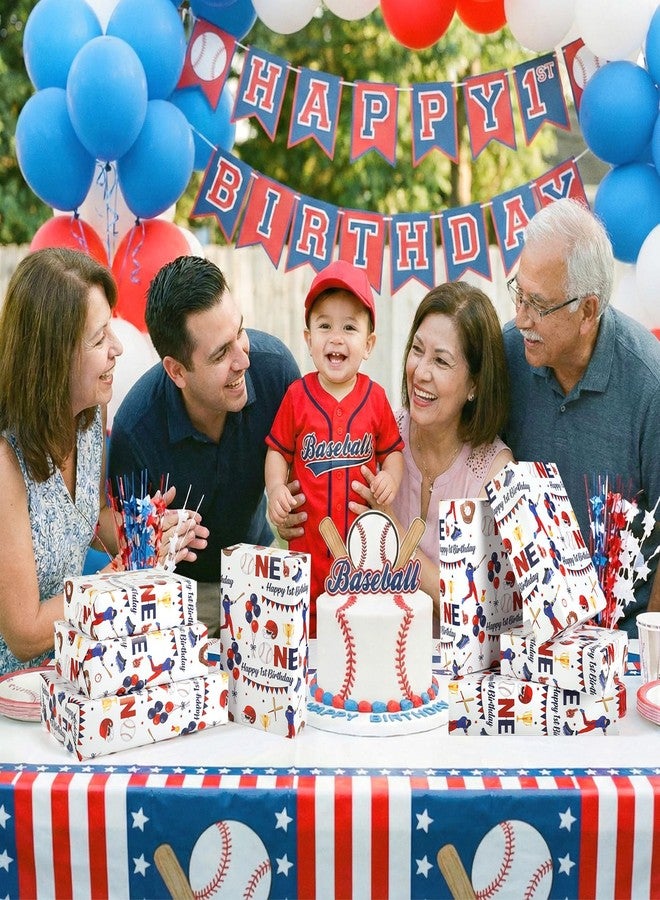 Pineraap Baseball 1st Birthday Wrapping Paper Roll for Boy, Baseball Age One Gift Wrap Paper, Blue Sports 1 Year Old Gift Art Packing Paper for Baby Shower First Birthday's Party, 17Inch x 16.5Feet - Image 4