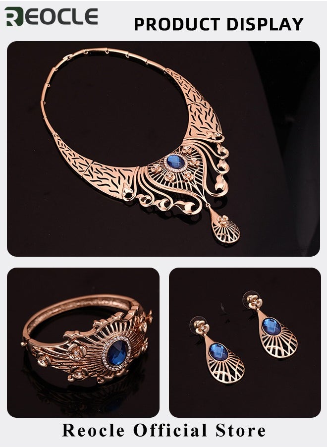 REOCLE - 4 Pieces Women's jewelry set Necklace Earrings Bracelet Ring Bridal Wedding Party Costume Elegant Jewelry Sets for Brides Women - Image 1