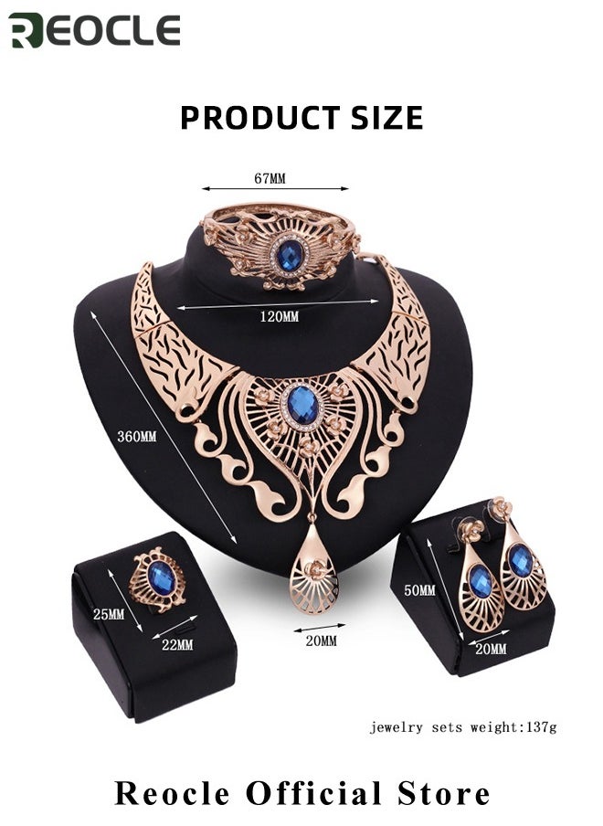 REOCLE - 4 Pieces Women's jewelry set Necklace Earrings Bracelet Ring Bridal Wedding Party Costume Elegant Jewelry Sets for Brides Women - Image 1