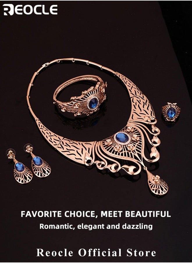REOCLE - 4 Pieces Women's jewelry set Necklace Earrings Bracelet Ring Bridal Wedding Party Costume Elegant Jewelry Sets for Brides Women - Image 1