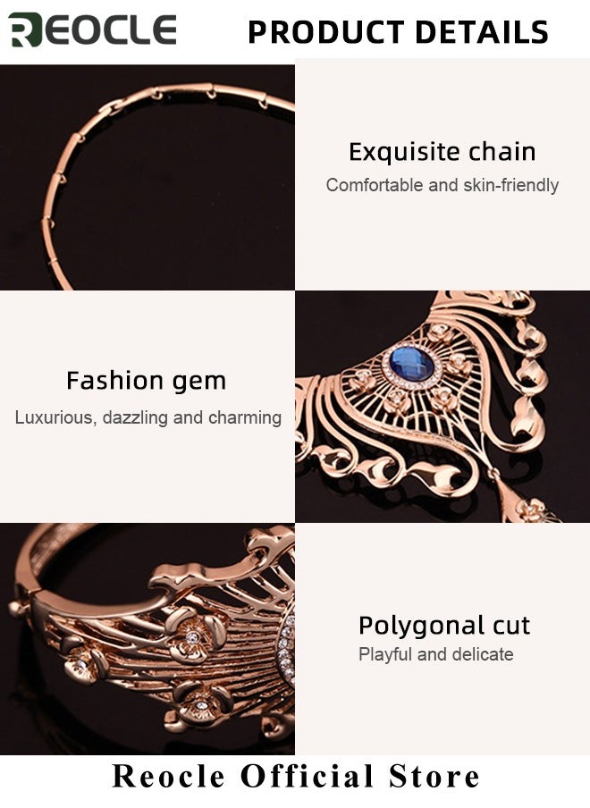 REOCLE - 4 Pieces Women's jewelry set Necklace Earrings Bracelet Ring Bridal Wedding Party Costume Elegant Jewelry Sets for Brides Women - Image 1