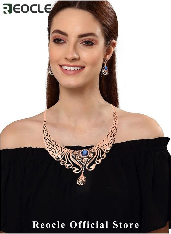 REOCLE - 4 Pieces Women's jewelry set Necklace Earrings Bracelet Ring Bridal Wedding Party Costume Elegant Jewelry Sets for Brides Women - Image 1