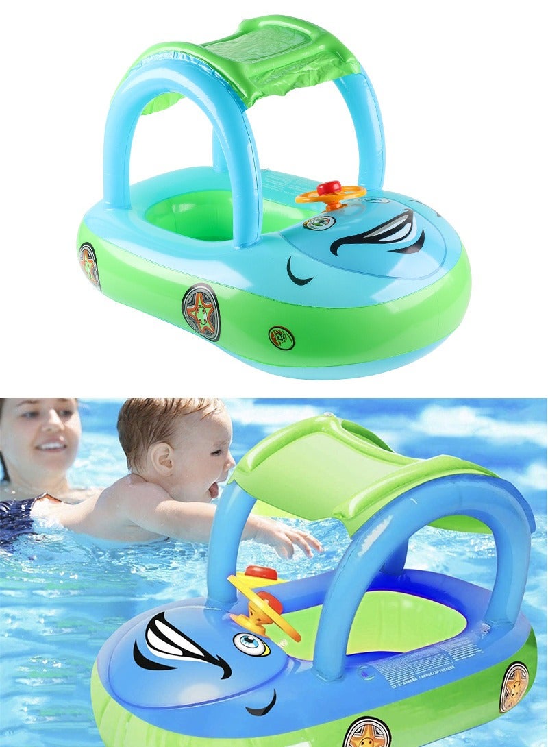 TAPIT Baby Swimming Float Inflatable, Baby Pool Float with Sun Canopy, Safty Seat Swim Ring for Infant Swim Float Rings Swimming Pool Floaties for Toddler Age of 6-36 Months (Light Blue-Car Shaped) - Image 1