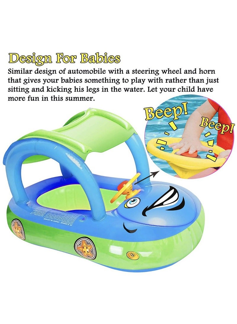 TAPIT Baby Swimming Float Inflatable, Baby Pool Float with Sun Canopy, Safty Seat Swim Ring for Infant Swim Float Rings Swimming Pool Floaties for Toddler Age of 6-36 Months (Light Blue-Car Shaped) - Image 4