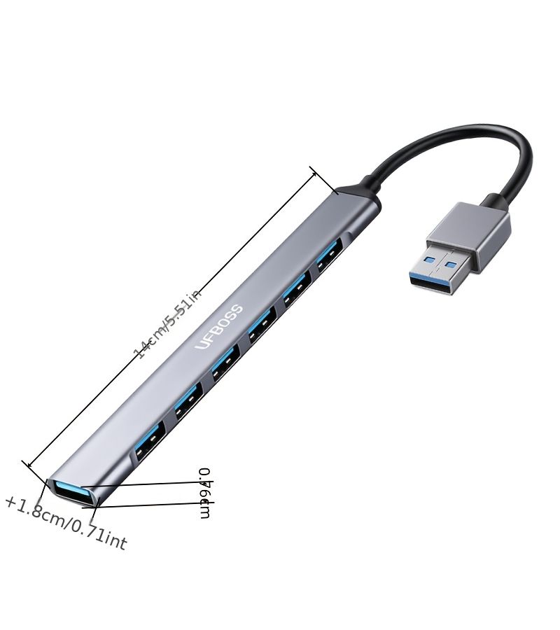 موزع USB 3.0 بـ 7 منافذ مع مهايئ ألومنيوم لأجهزة الكمبيوتر المحمولة ولابتوب وماك بوك وسيرفس برو - Image 2