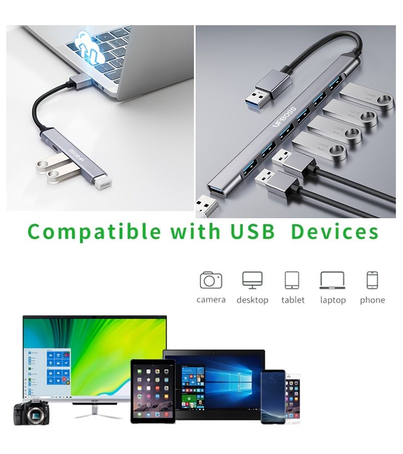 موزع USB 3.0 بـ 7 منافذ مع مهايئ ألومنيوم لأجهزة الكمبيوتر المحمولة ولابتوب وماك بوك وسيرفس برو - Image 4