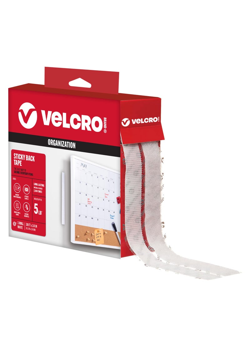 VELCRO Brand VELCRO Brand  Sticky Back Hook and Loop Fasteners  Peel and Stick Permanent Adhesive Tape Keeps Classrooms Home and Offices Organized  CuttoLength Roll  30 ft x 34 in Tape  White 