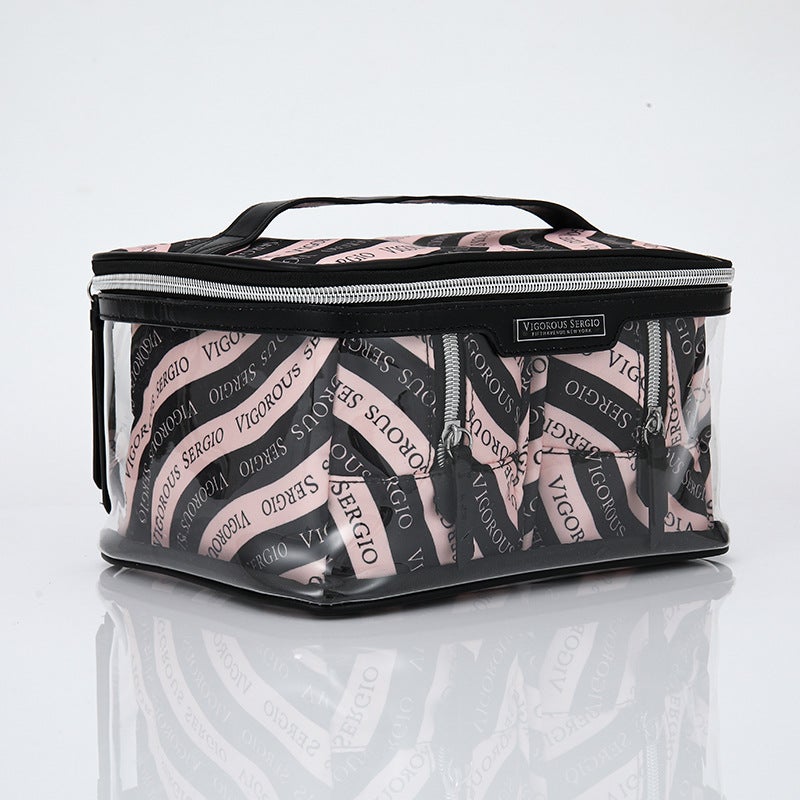 New PU Waterproof Striped Vanity Tote SetNew Three-Piece Set-Black Wave New Three-Piece Set-Black Wave