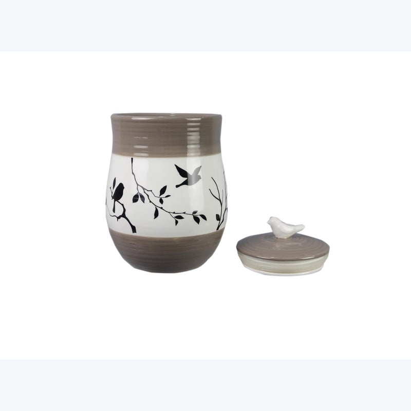 Young's Inc. 4 Pcs Set Botanical Ceramic Canisters- Storage Container for Kitchen and Bathroom - Beautiful Home Decor Accent to Store Food, Coffee, Tea, and More - Brown, White - Image 4